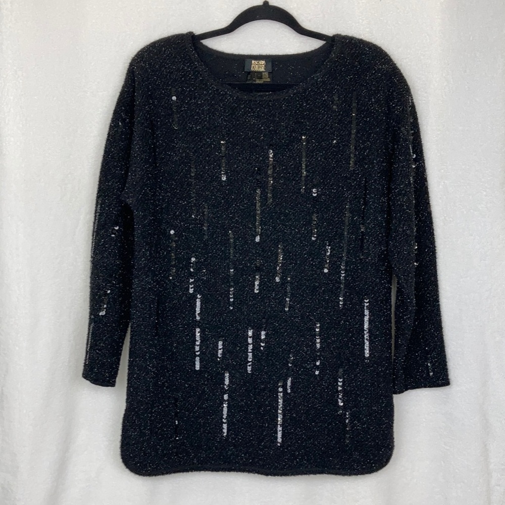 Escada Couture Black Sparkle & Sequins Tunic Sweater sz 40 Germany Holiday